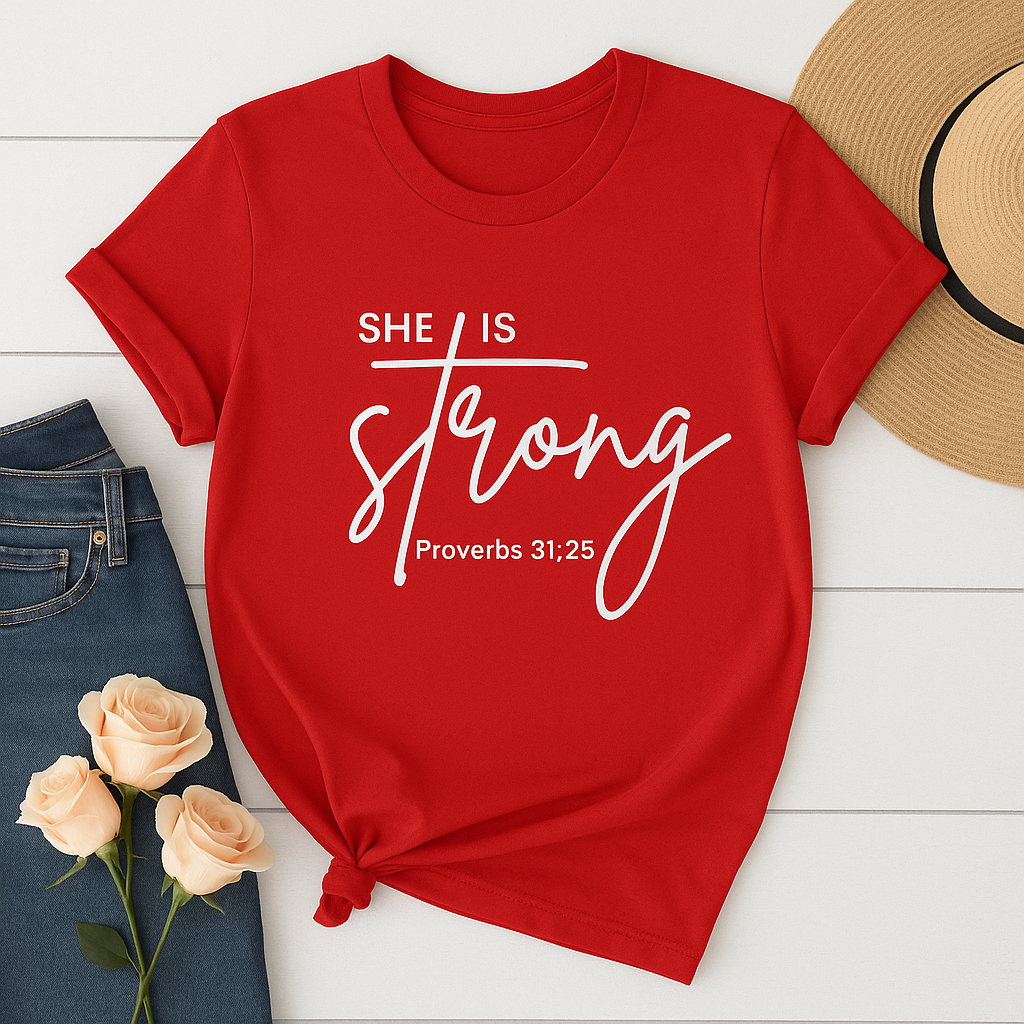She Is Strong | Proverbs 31:25 Christian T-Shirt