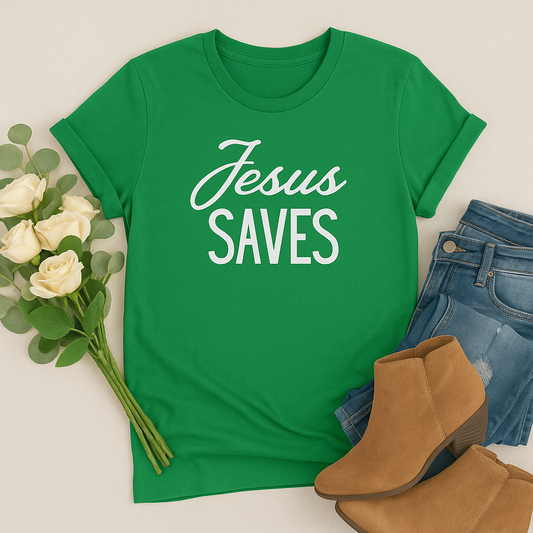 "Jesus Saves" Christian T-Shirt – Faith-Based Inspirational Tee