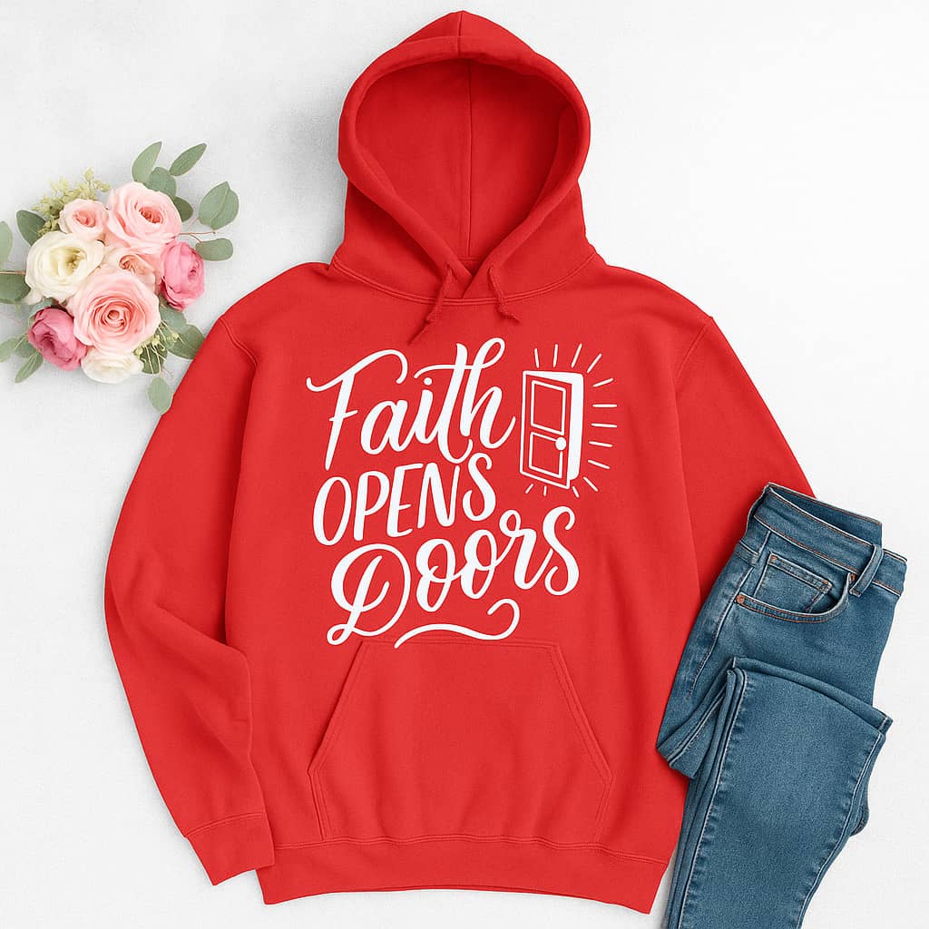 “Faith Opens Doors” Christian Hoodie – A Bold Reminder of God’s Unlimited Possibilities