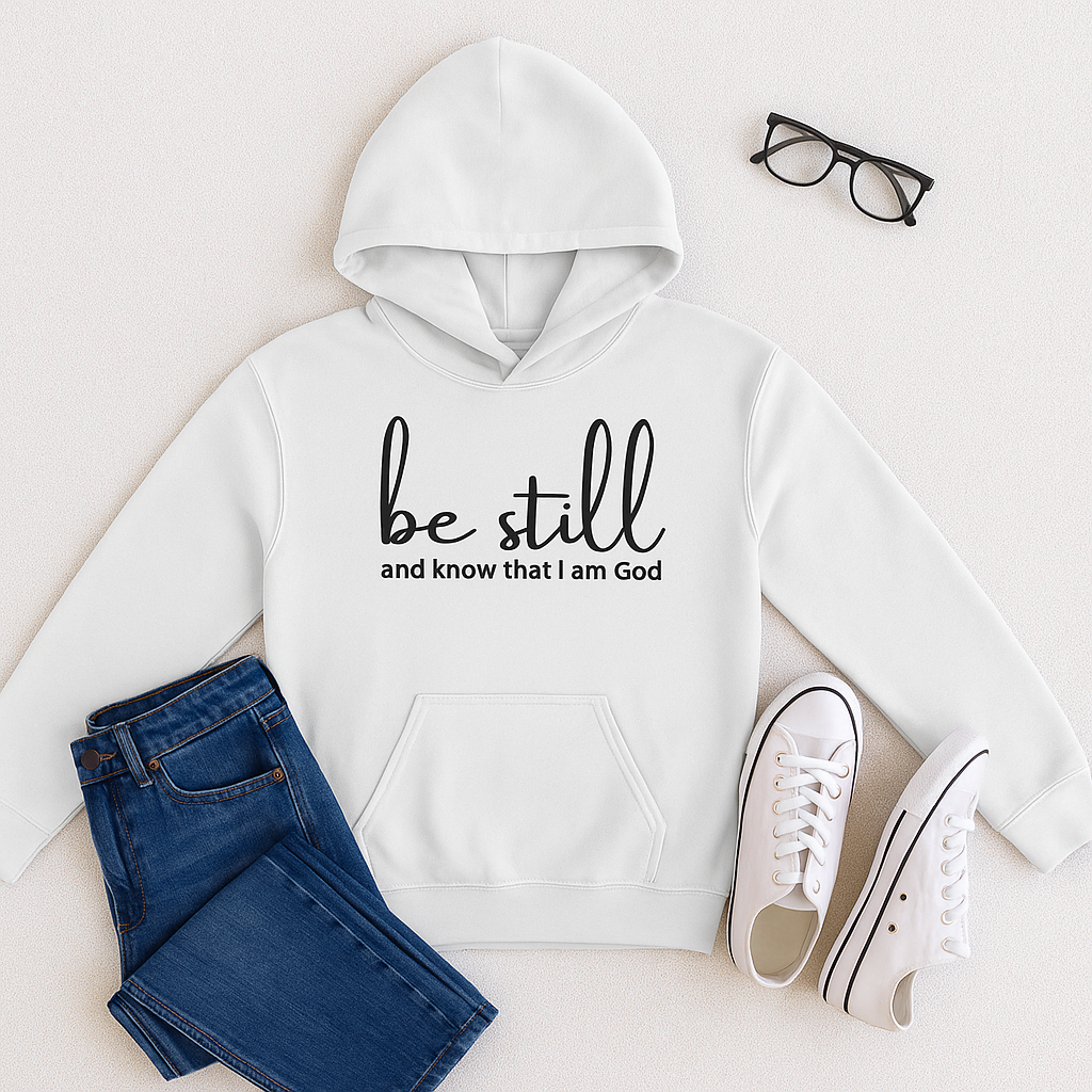 “Be Still” Reflection Hoodie – A Comforting Reminder of Faith