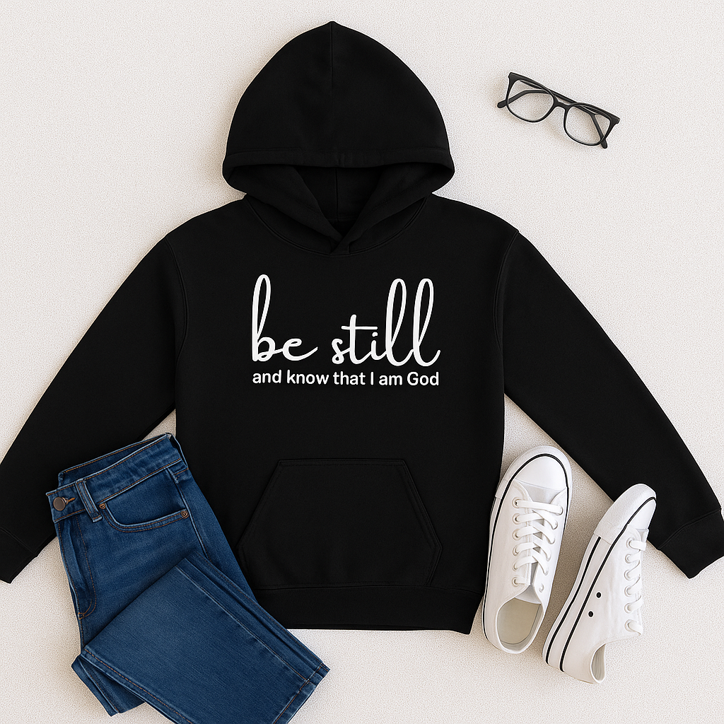 “Be Still” Reflection Hoodie – A Comforting Reminder of Faith