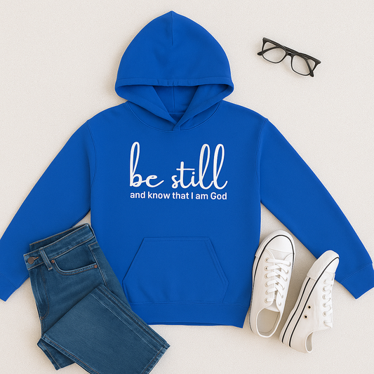 “Be Still” Reflection Hoodie – A Comforting Reminder of Faith