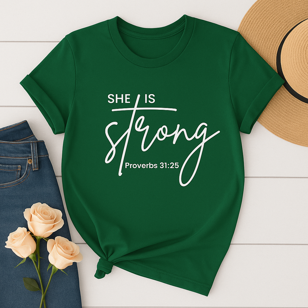 She Is Strong | Proverbs 31:25 Christian T-Shirt