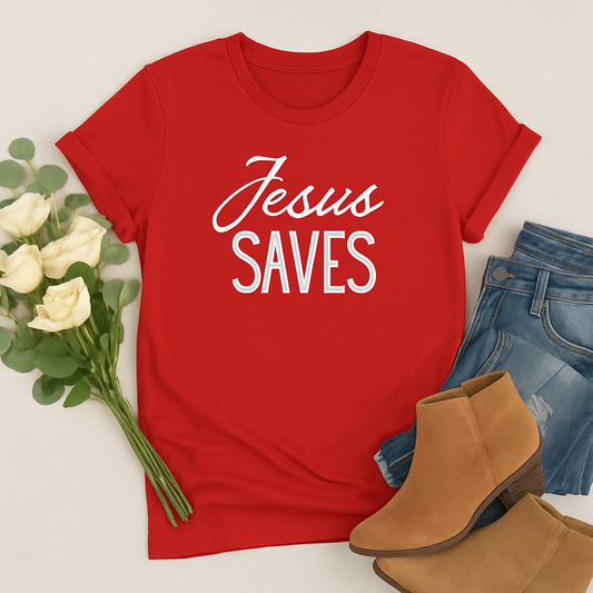 "Jesus Saves" Christian T-Shirt – Faith-Based Inspirational Tee