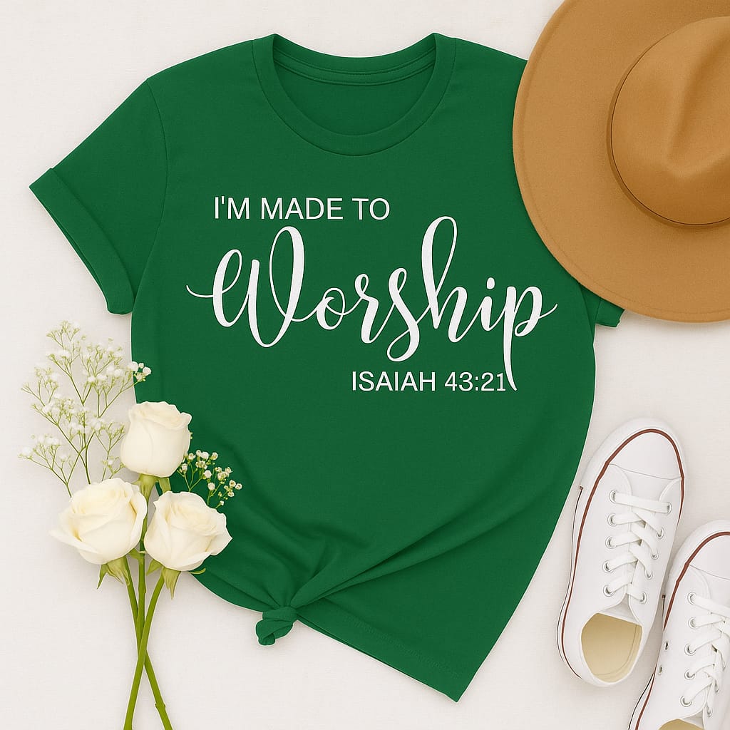 "I'm Made to Worship" Christian T-Shirt – Isaiah 43:21 Tee