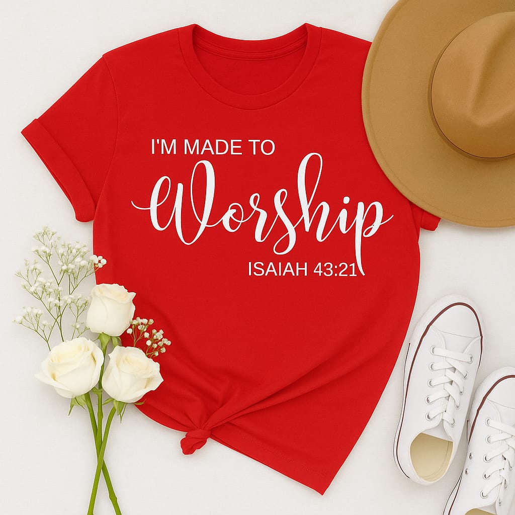 "I'm Made to Worship" Christian T-Shirt – Isaiah 43:21 Tee