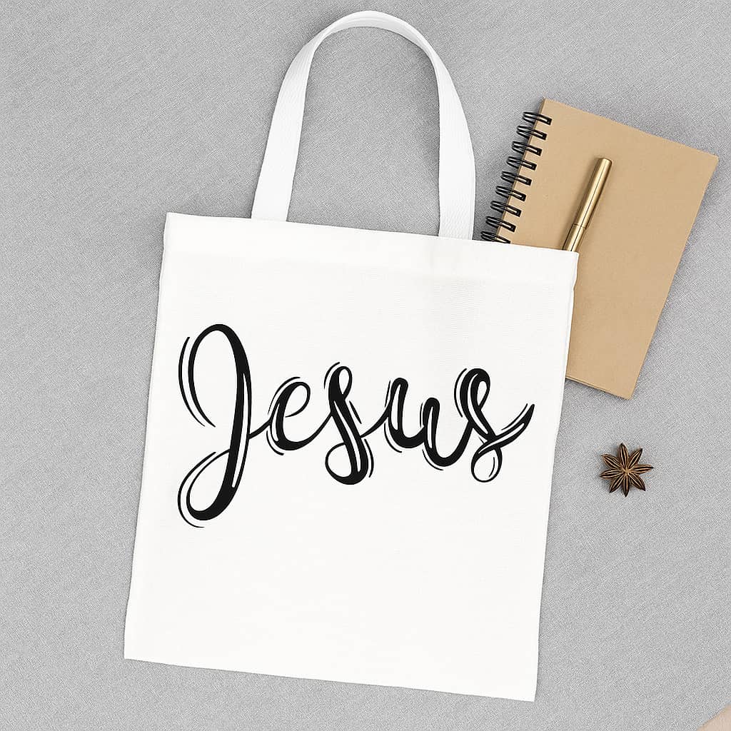 “Jesus” Tote Bag – Carry His Name with Grace and Purpose