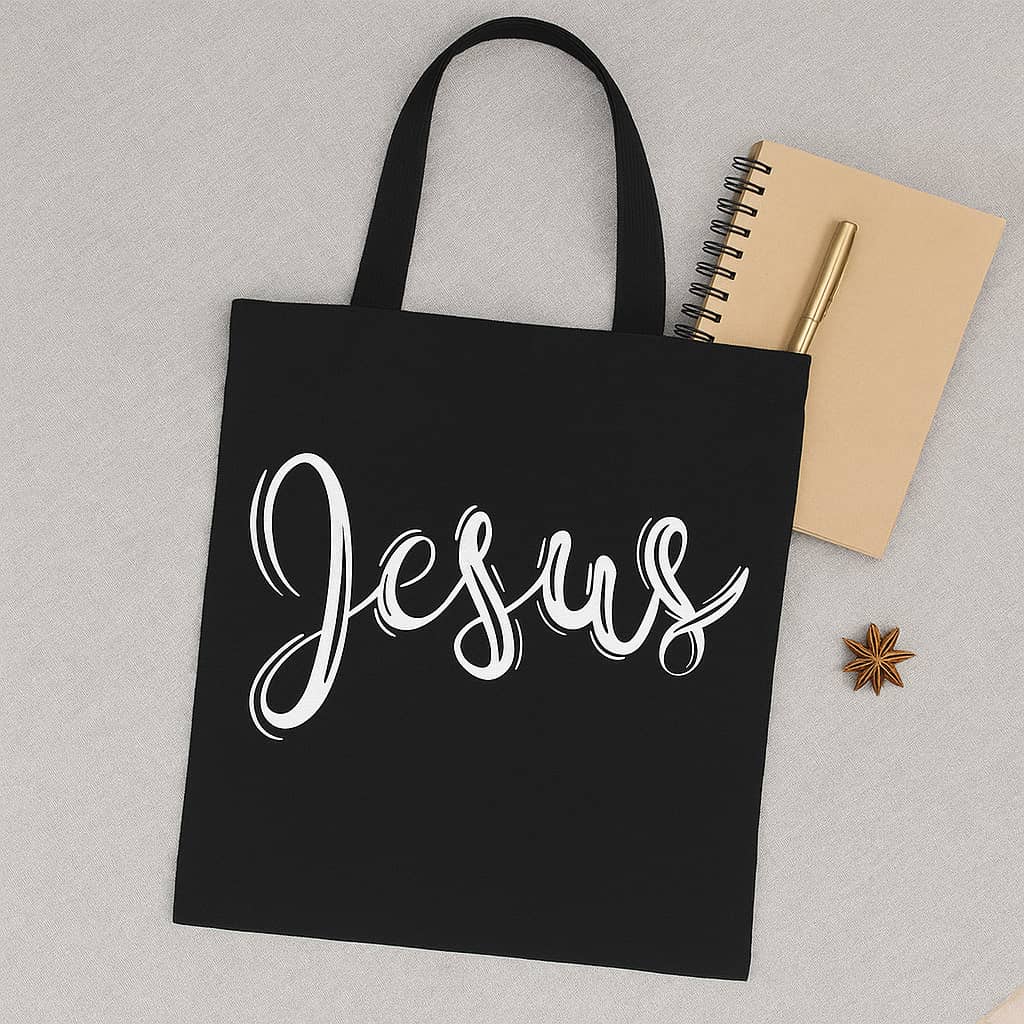 “Jesus” Tote Bag – Carry His Name with Grace and Purpose