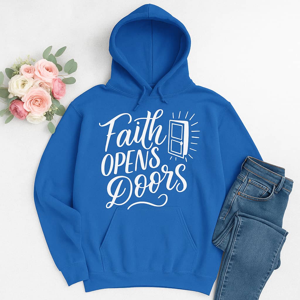“Faith Opens Doors” Christian Hoodie – A Bold Reminder of God’s Unlimited Possibilities