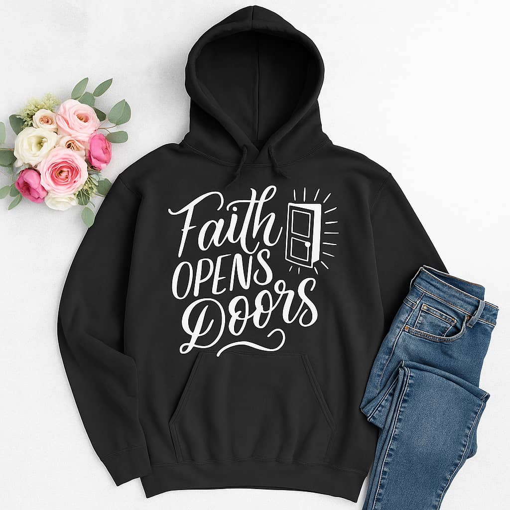 “Faith Opens Doors” Christian Hoodie – A Bold Reminder of God’s Unlimited Possibilities