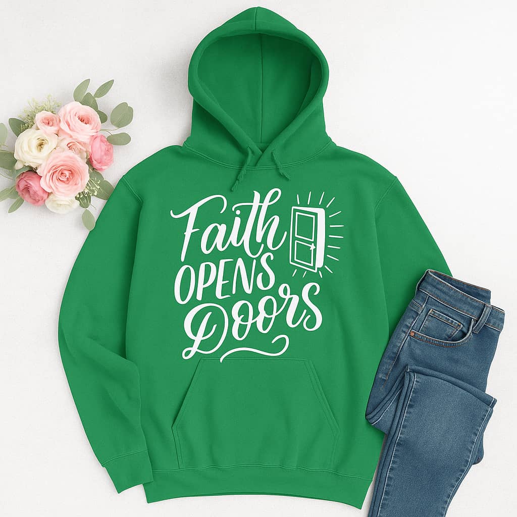 “Faith Opens Doors” Christian Hoodie – A Bold Reminder of God’s Unlimited Possibilities