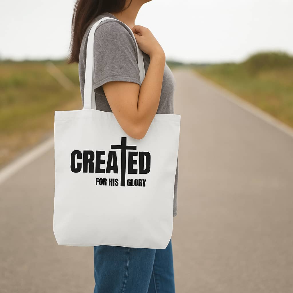 “Created for His Glory” Christian Tote Bag – A Bold Declaration of Purpose and Identity in Christ