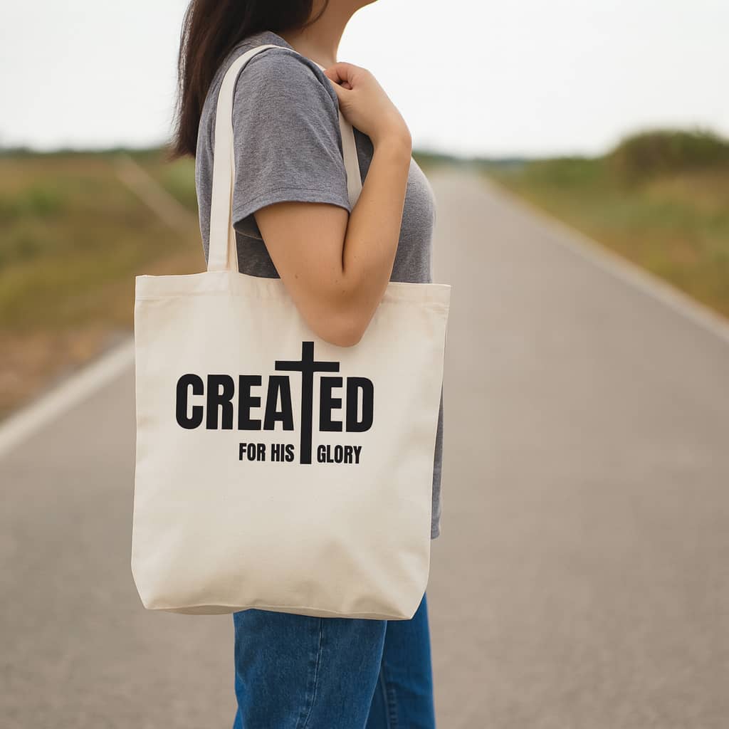 “Created for His Glory” Christian Tote Bag – A Bold Declaration of Purpose and Identity in Christ