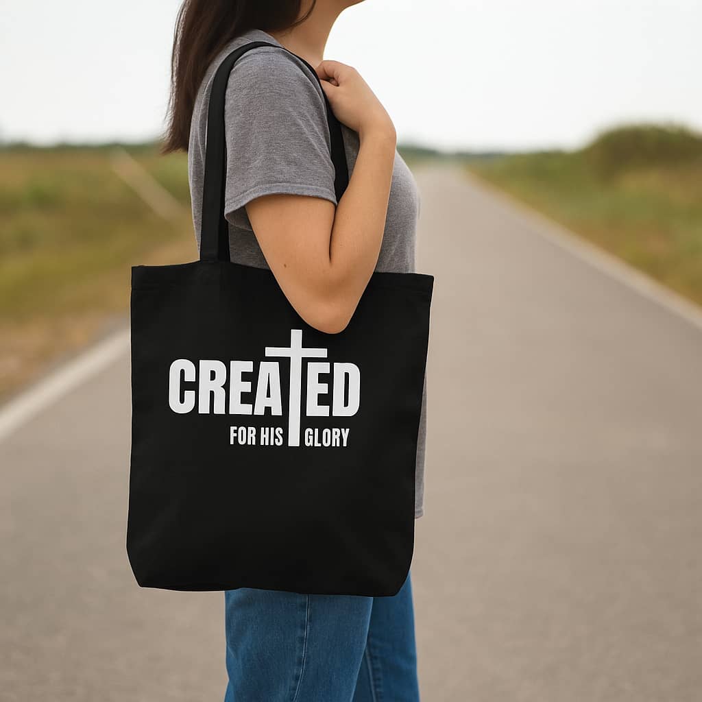 “Created for His Glory” Christian Tote Bag – A Bold Declaration of Purpose and Identity in Christ