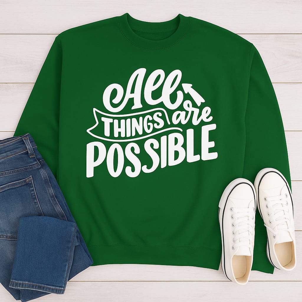 “All Things Are Possible” Faith Sweatshirt – Inspirational Christian Sweater for Everyday Comfort
