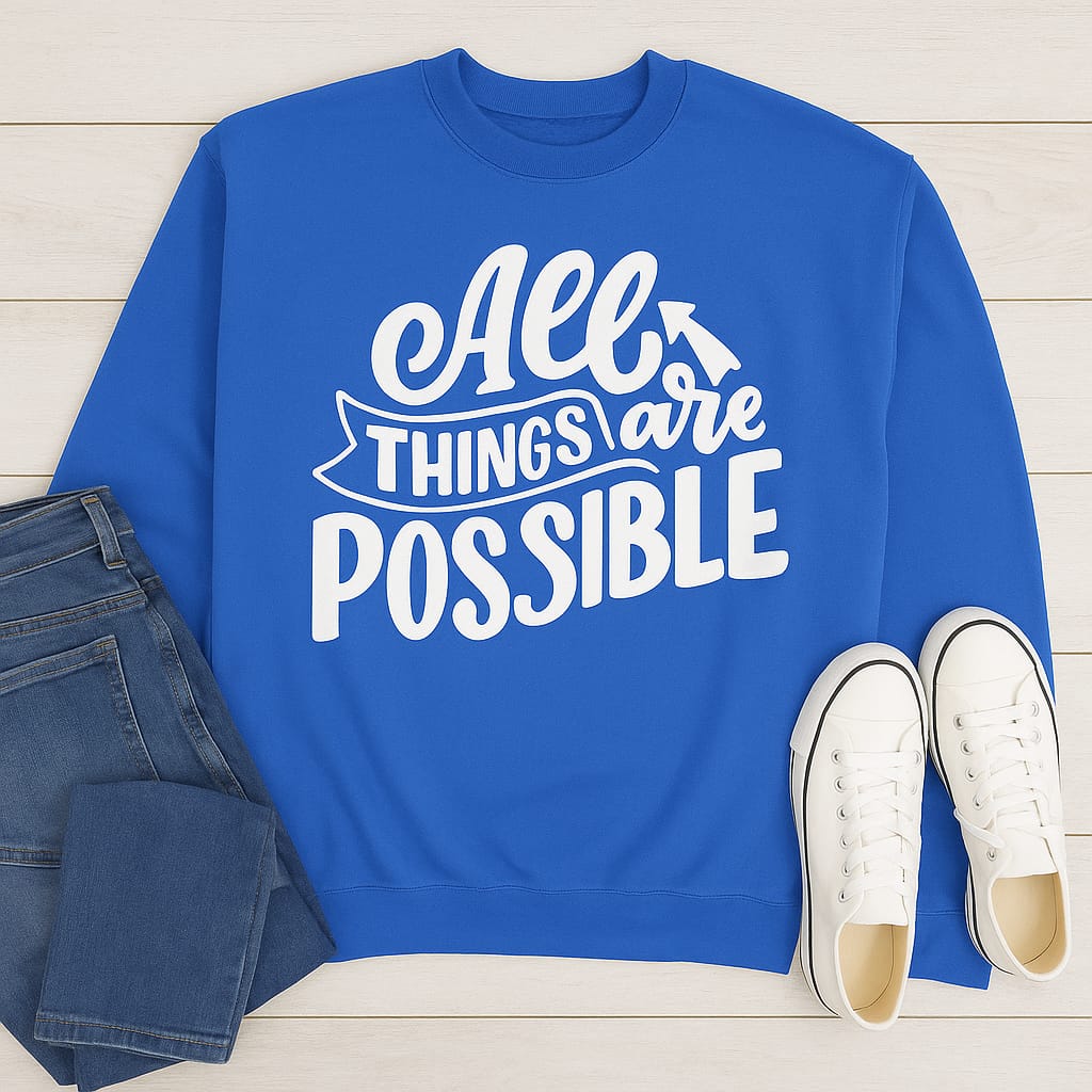 “All Things Are Possible” Faith Sweatshirt – Inspirational Christian Sweater for Everyday Comfort