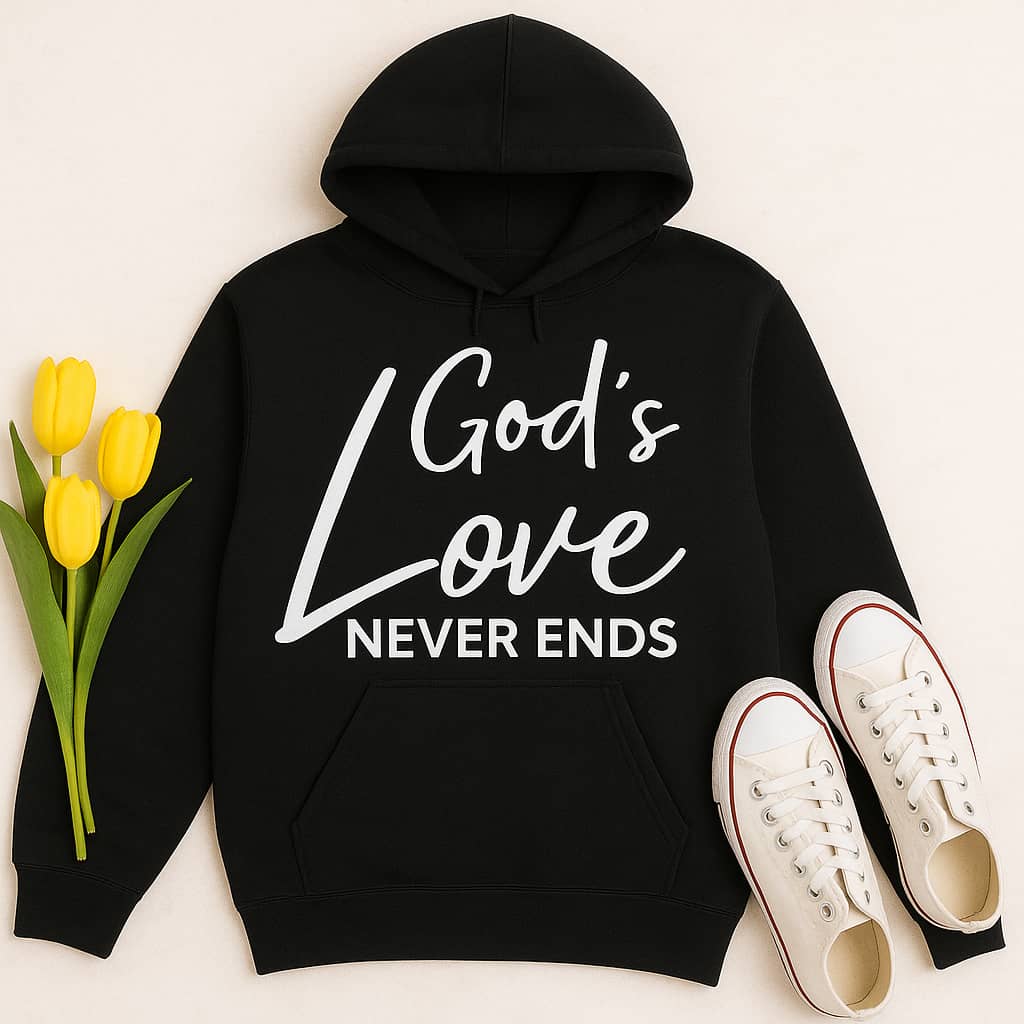 “God’s Love Never Ends” Christian Hoodie – Comforting Faith Hoodie, Scripture-Inspired Encouragement