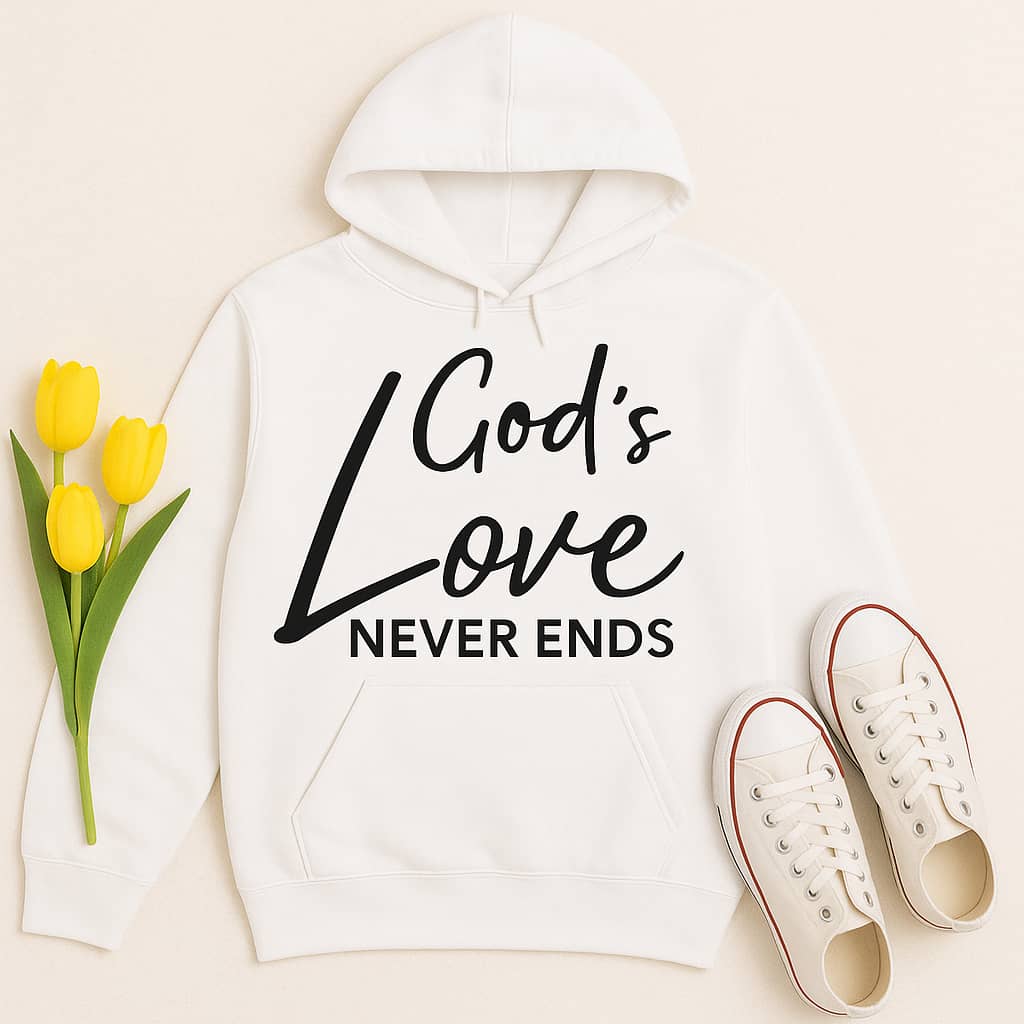 “God’s Love Never Ends” Christian Hoodie – Comforting Faith Hoodie, Scripture-Inspired Encouragement