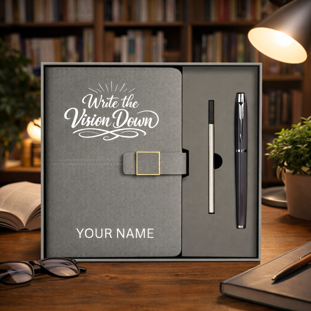 Personalized “Write the Vision Down” Inspirational Journal & Pen Set – PU Leather Notebook with Custom Name
