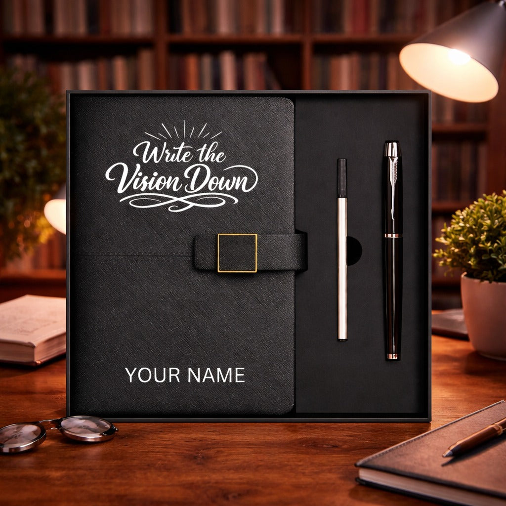 Personalized “Write the Vision Down” Inspirational Journal & Pen Set – PU Leather Notebook with Custom Name