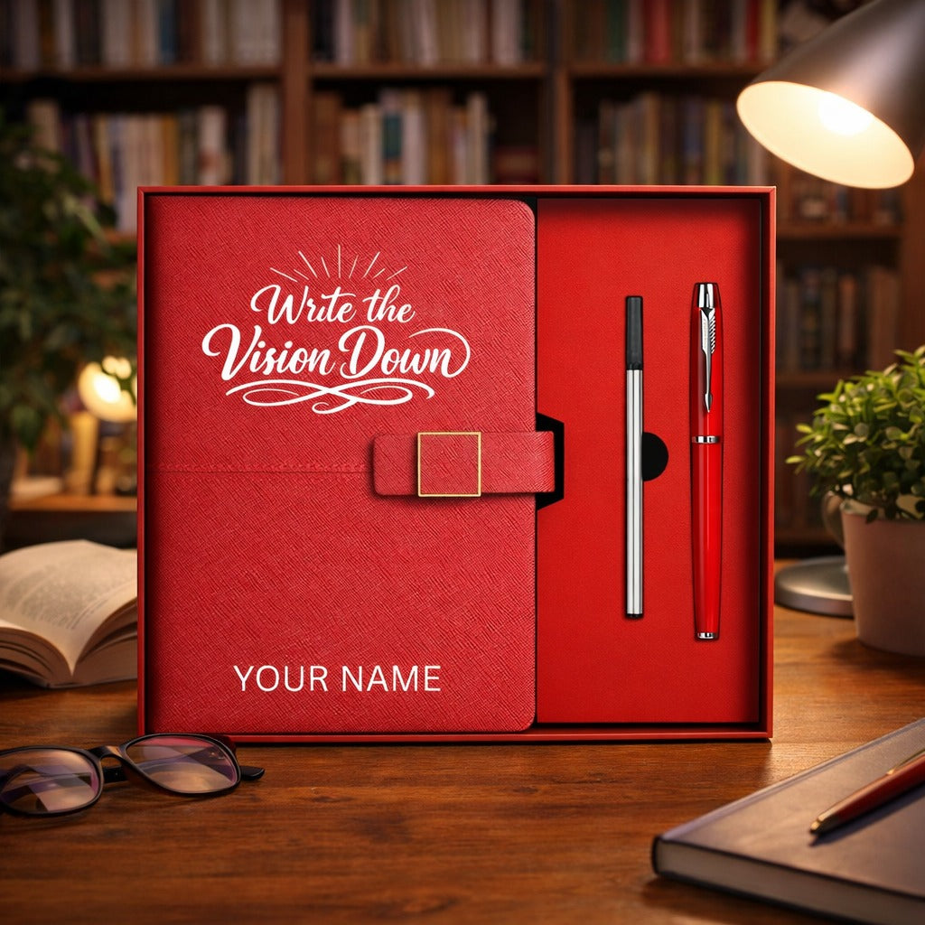 Personalized “Write the Vision Down” Inspirational Journal & Pen Set – PU Leather Notebook with Custom Name