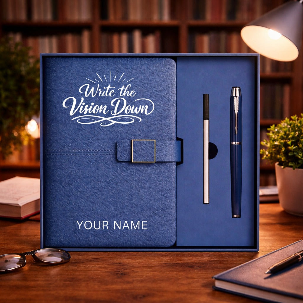 Personalized “Write the Vision Down” Inspirational Journal & Pen Set – PU Leather Notebook with Custom Name